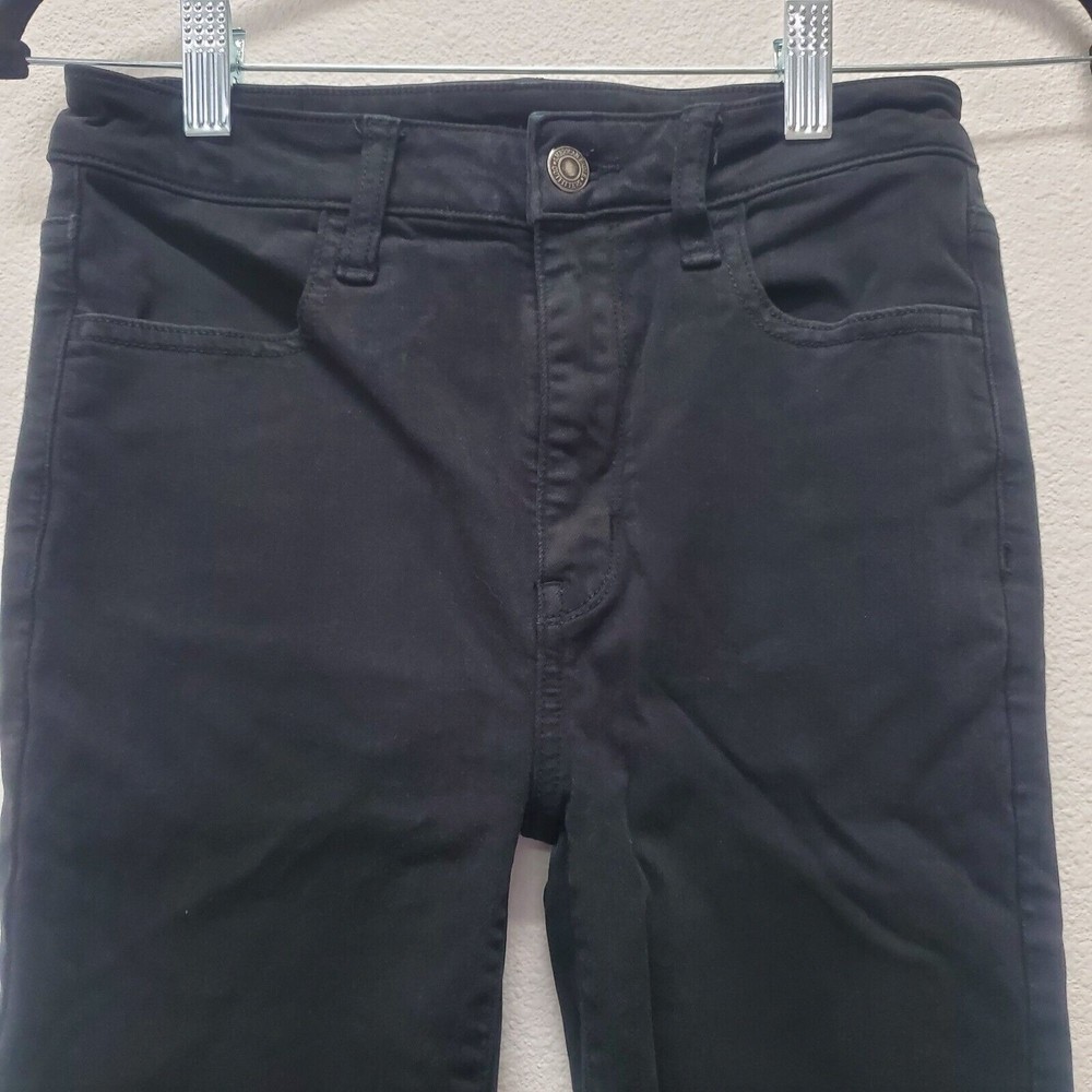 American Eagle Jeans 2 Long Super Hi Rise Jegging  Stretch Black Distressed